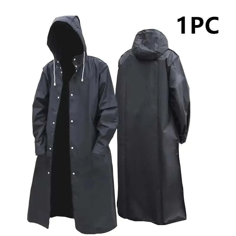 Waterproof Long Raincoat for Outdoor Protection-black / XXL