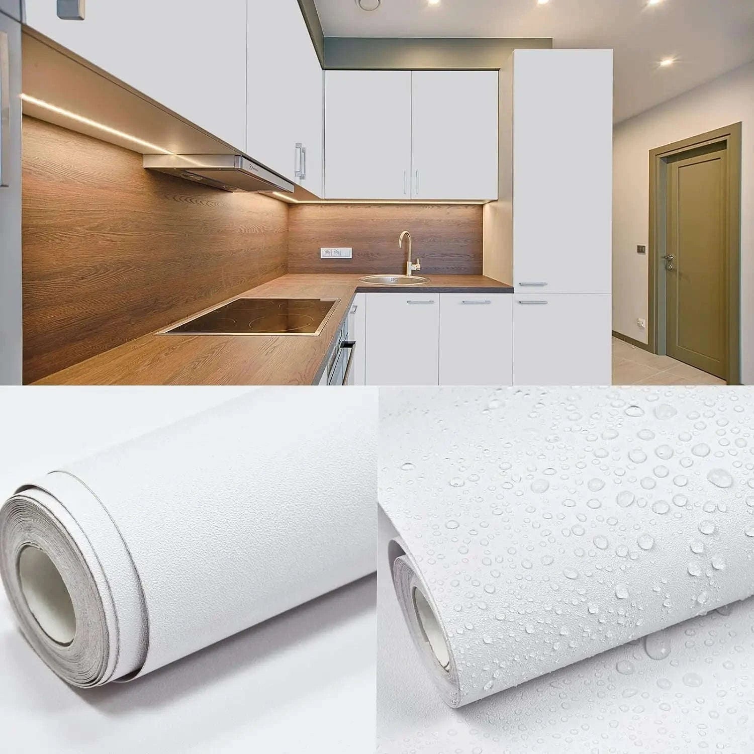 Waterproof Matte Wallpaper Self-Adhesive Vinyl Roll-400cmx55cm / White