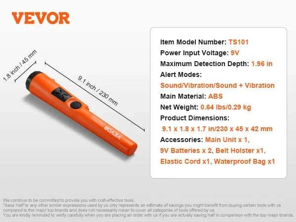 Waterproof Metal Detector Pinpointer Wand with 3 Modes-TS102 IP68 / United States