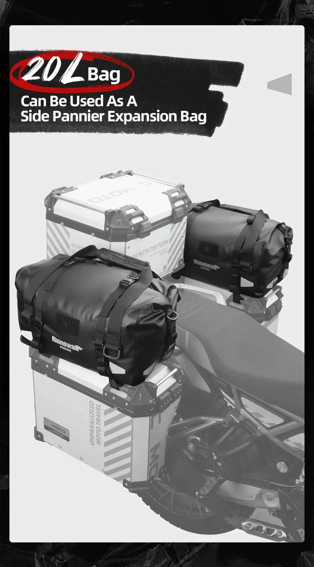 Waterproof Motorcycle Saddle Bag 20L 40L 65L Tail Seat Storage Pack-20L / China Mainland