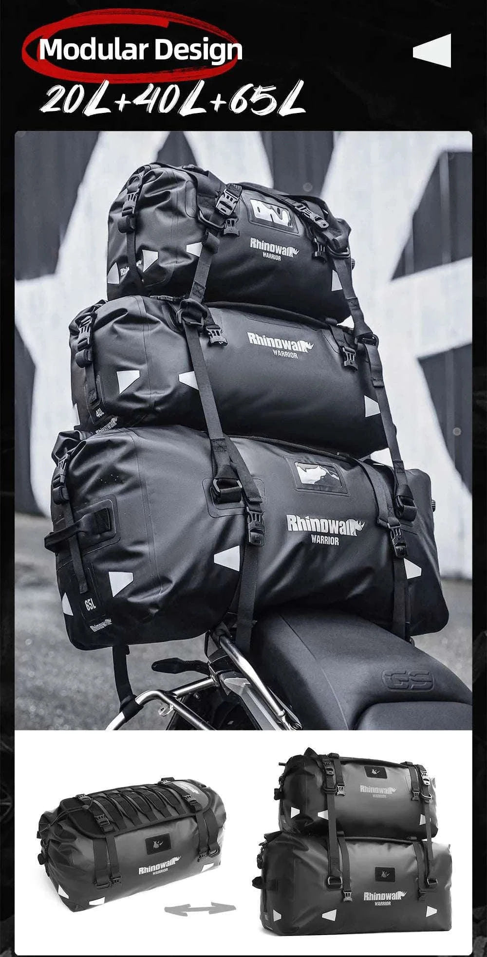 Waterproof Motorcycle Saddle Bag 20L 40L 65L Tail Seat Storage Pack-20L / China Mainland