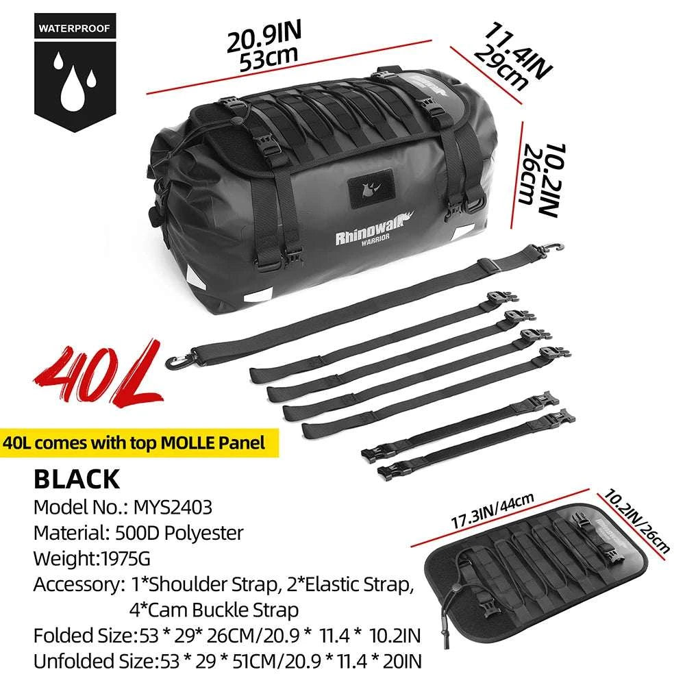 Waterproof Motorcycle Saddle Bag 20L 40L 65L Tail Seat Storage Pack-20L / China Mainland
