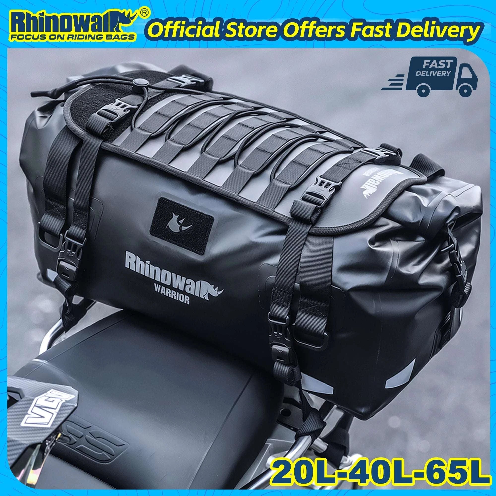 Waterproof Motorcycle Saddle Bag 20L 40L 65L Tail Seat Storage Pack-20L / China Mainland