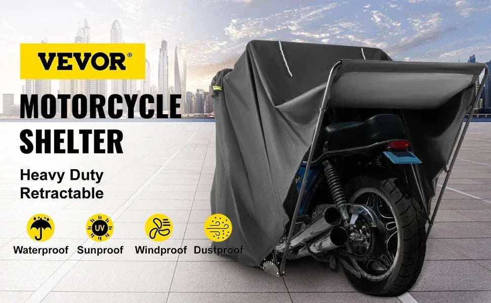 Waterproof Motorcycle Shelter Tent with Steel Frame 106" Storage Cover-United States