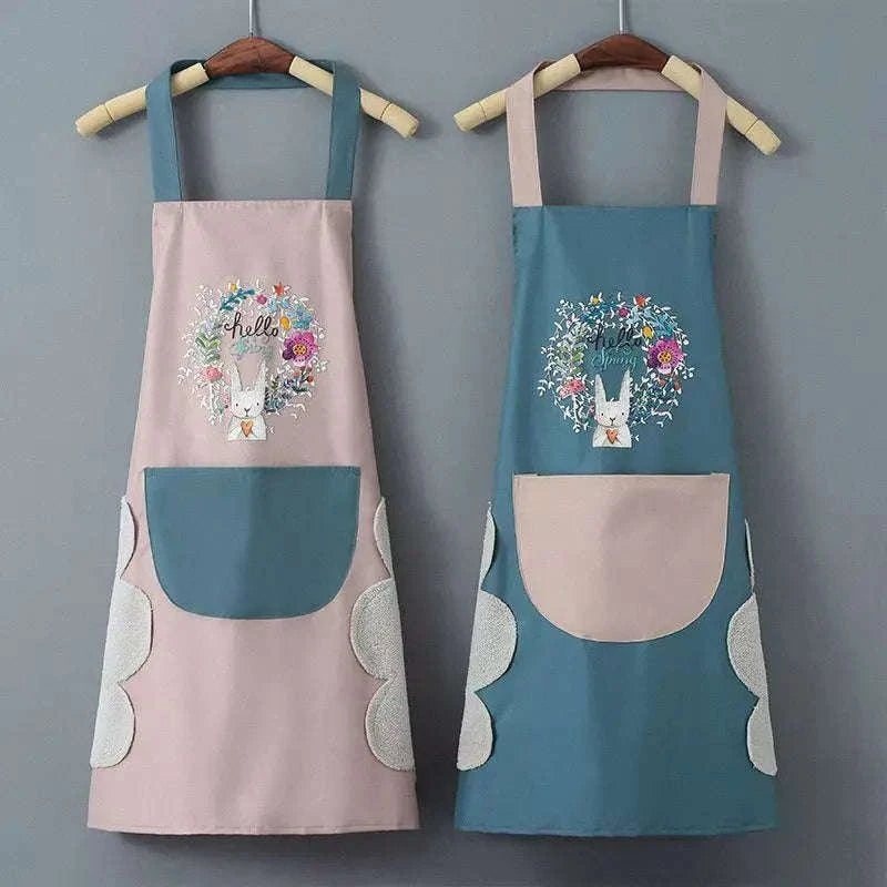 Waterproof Oil-Proof Kitchen Apron with Hand-Wipe Design-Pink