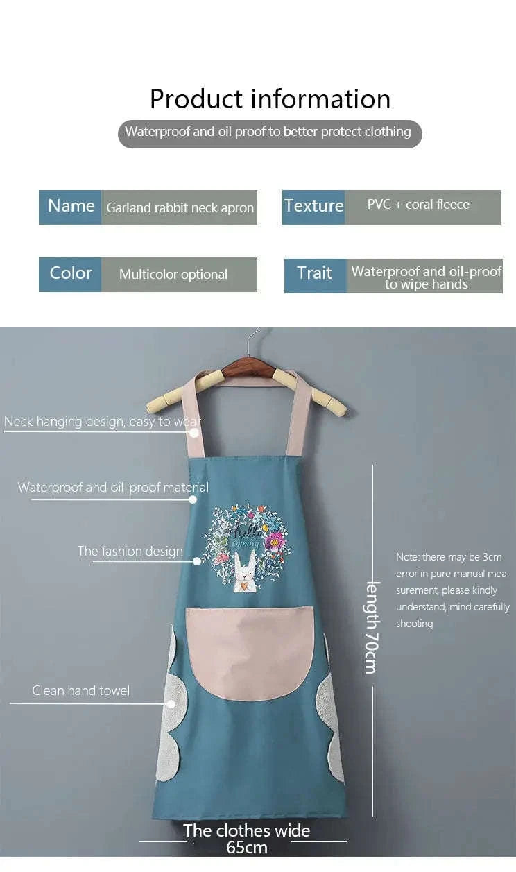 Waterproof Oil-Proof Kitchen Apron with Hand-Wipe Design-Pink