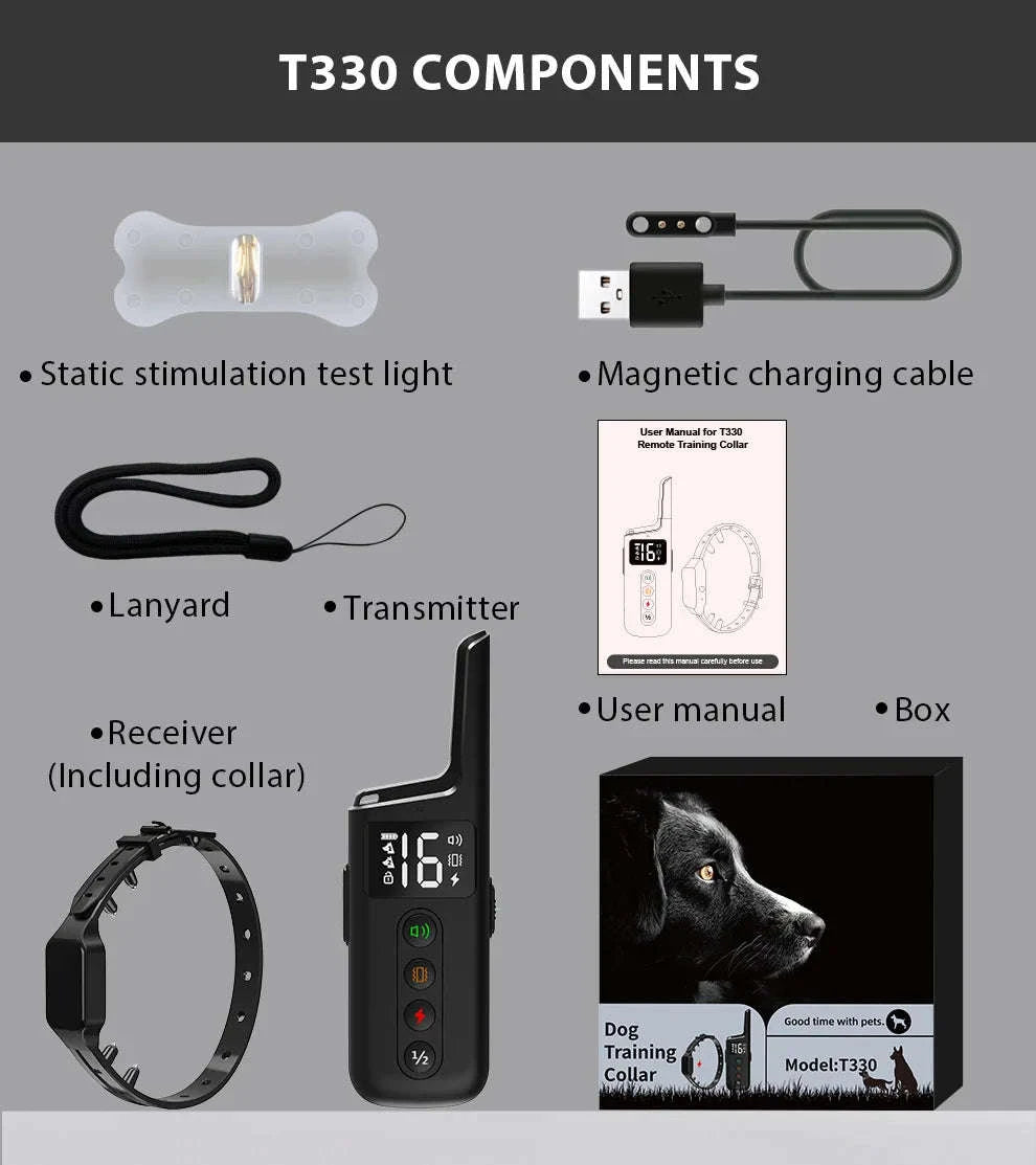Waterproof Rechargeable Dog Training Collar with 500m Remote Control-black