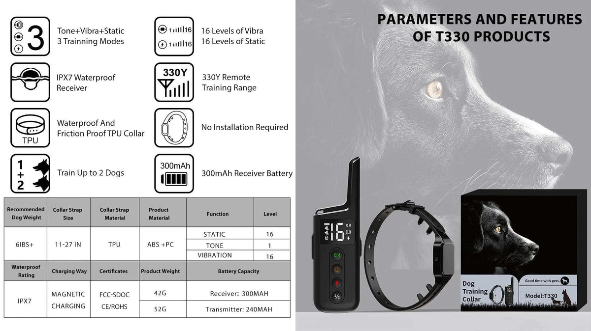 Waterproof Rechargeable Dog Training Collar with 500m Remote Control-black