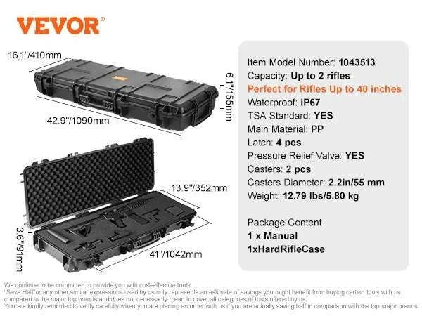 Waterproof Rifle Hard Case with Wheels & Custom Foam Storage-42 in / United States
