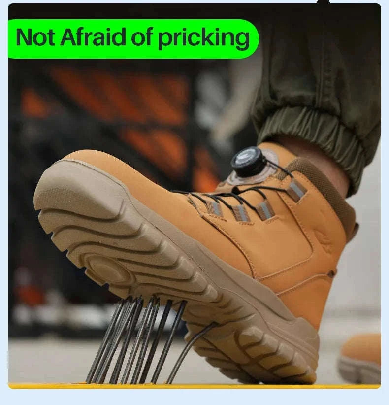 Waterproof Steel Toe Work Boots for Men with Ankle Support-680-Yellow / 45