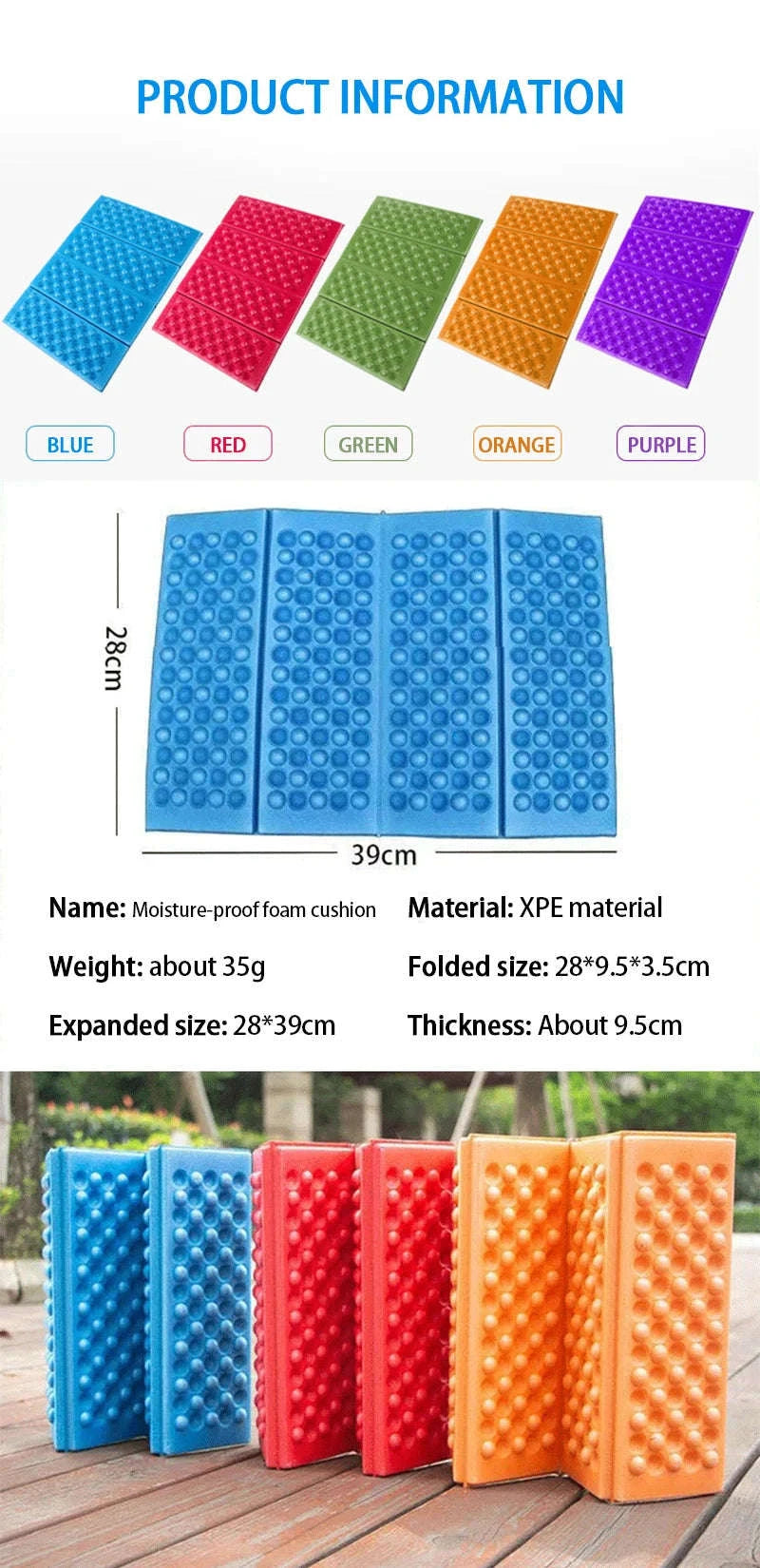 Waterproof XPE Camping Foam Pad for Outdoor Seating-purple