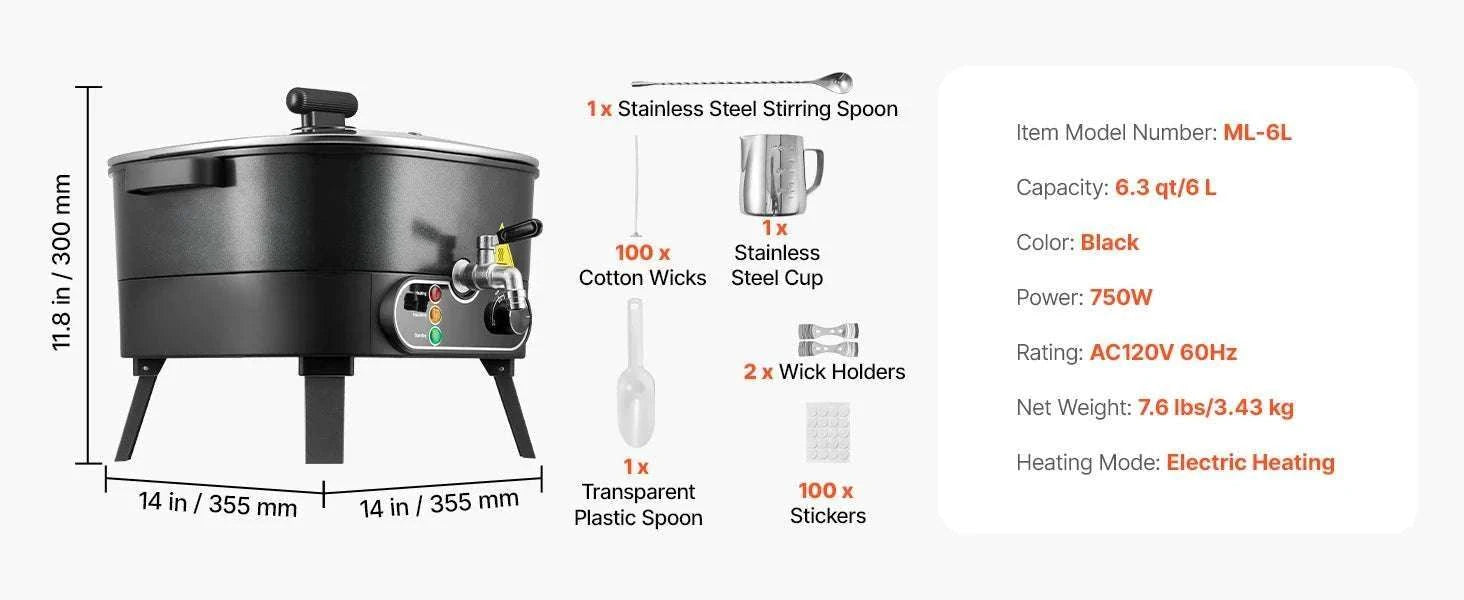 Wax Melter for Candle Making with Fast Heating & Easy Pour Spout-6L 750W / United States