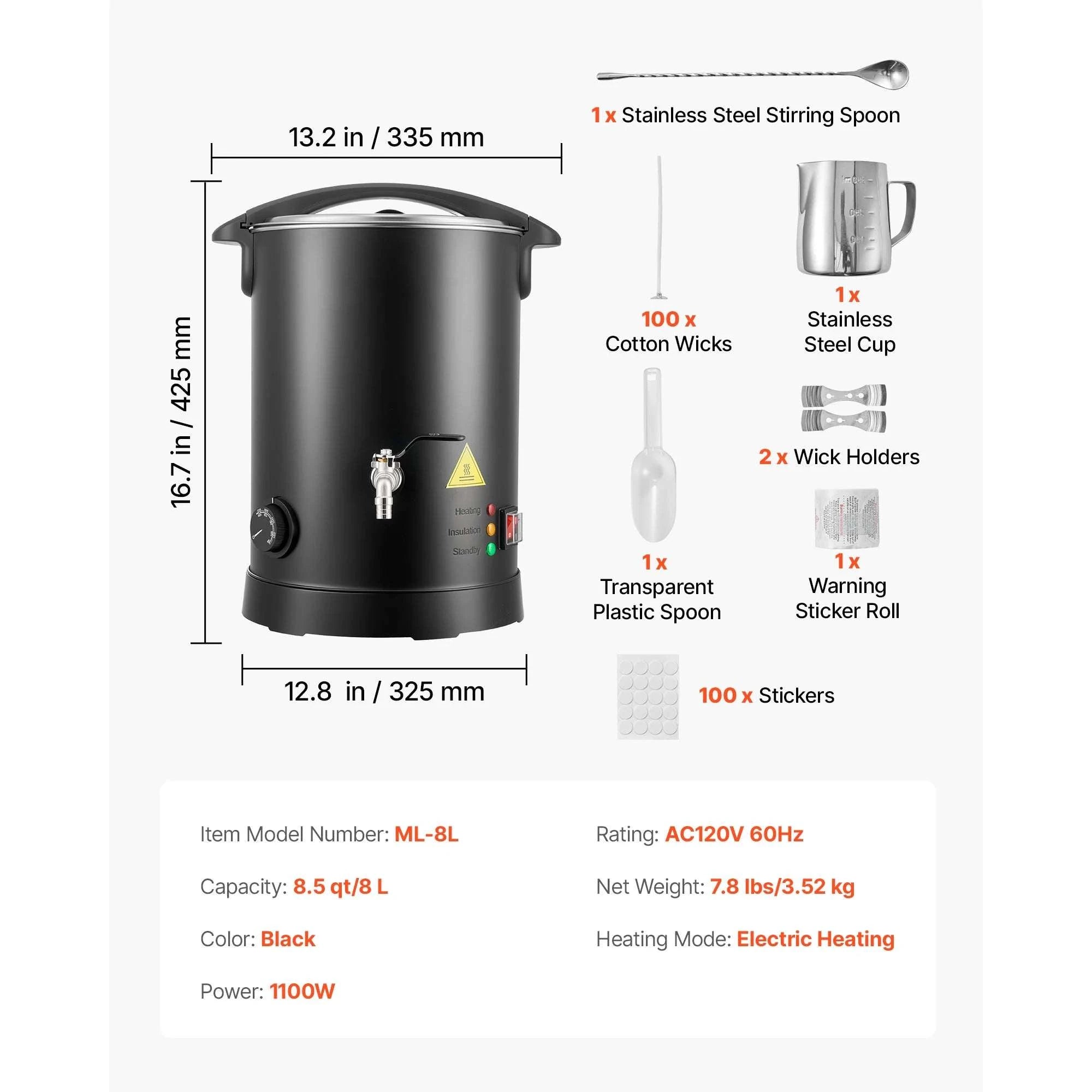 Wax Melter for Candle Making with Fast Heating & Easy Pour Spout-6L 750W / United States