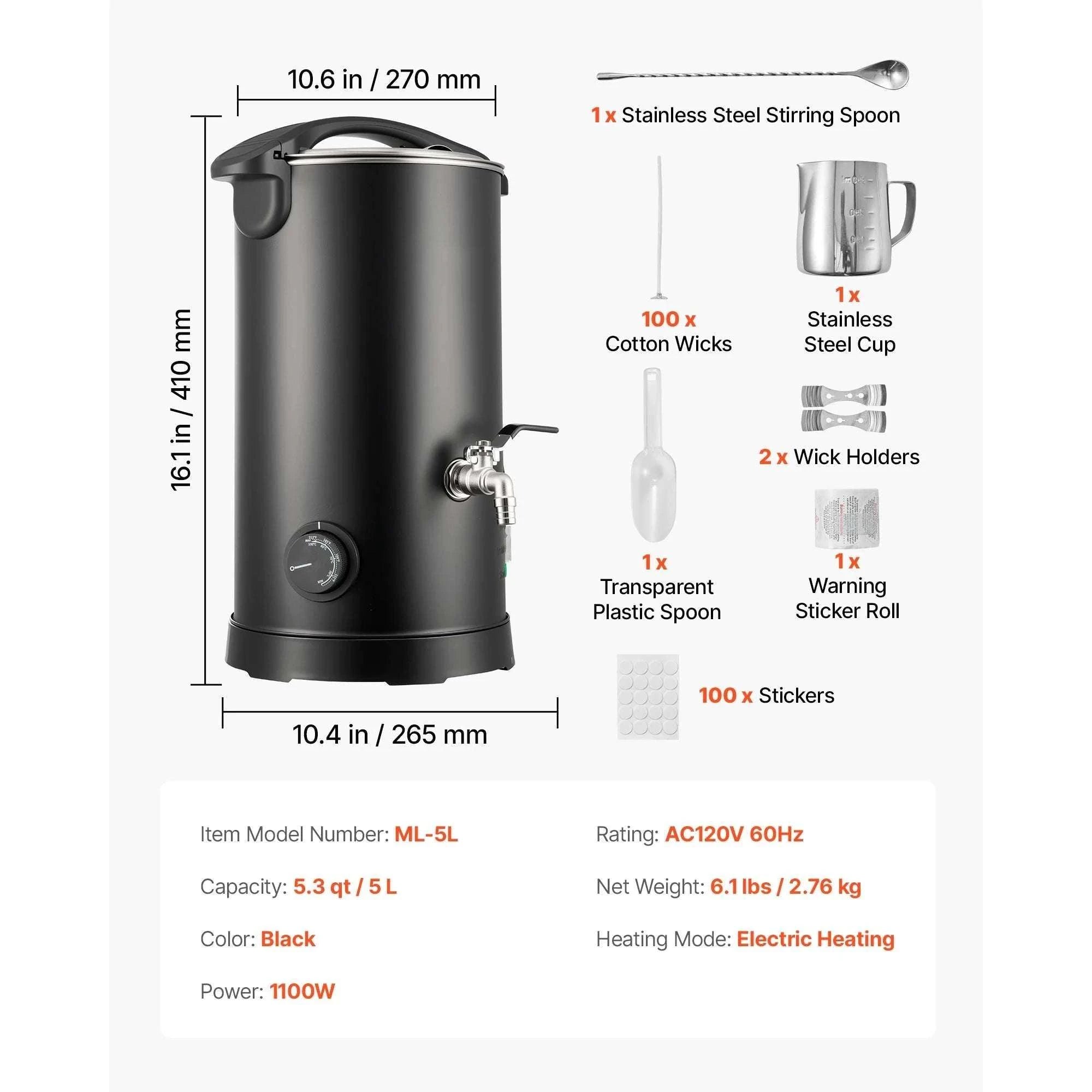Wax Melter for Candle Making with Fast Heating & Easy Pour Spout-6L 750W / United States