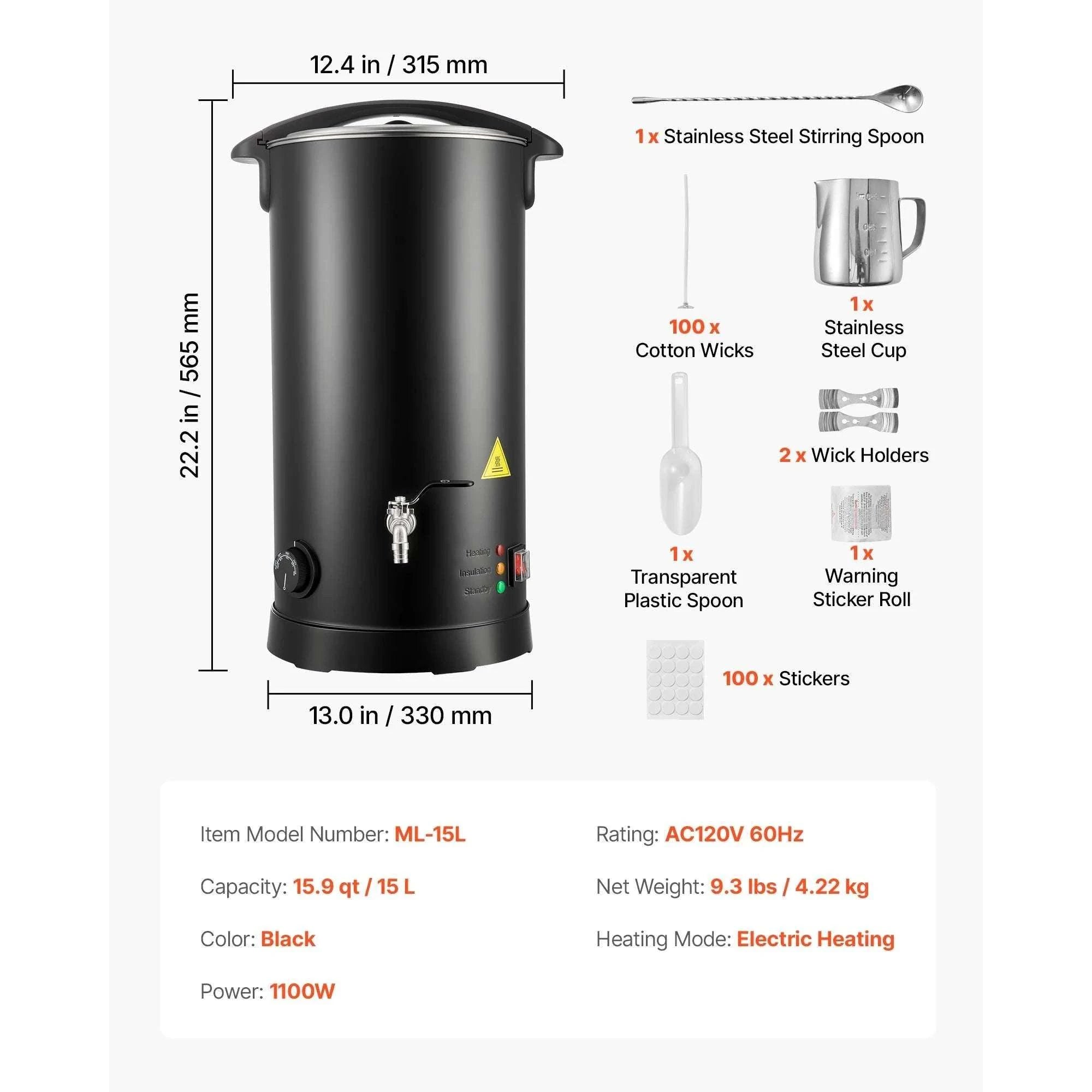 Wax Melter for Candle Making with Fast Heating & Easy Pour Spout-6L 750W / United States