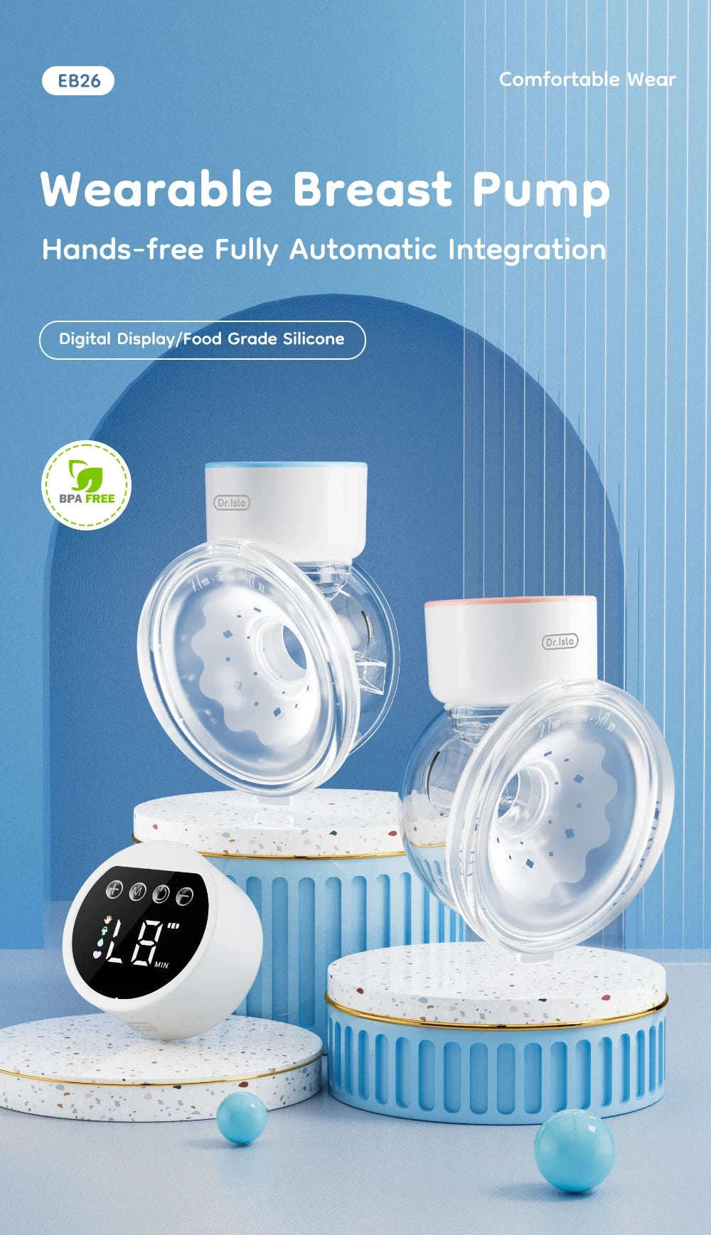 Wearable Electric Breast Pump Hands-Free, Quiet & Rechargeable-SKY BLUE