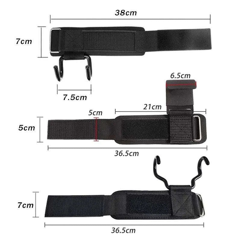Weight Lifting Hooks with Wrist Wraps for Secure Grip Training-SteelPlate Black-2pc