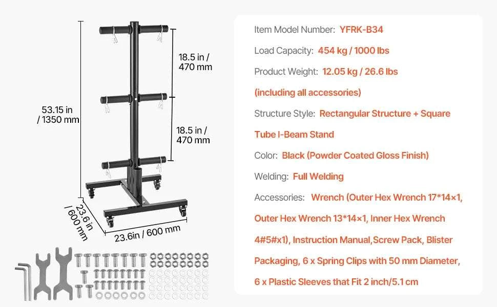 Weight Plate Rack with Wheels 1000 lb Capacity Home Gym Storage-6 pillars