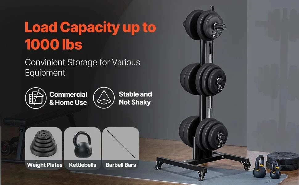 Weight Plate Rack with Wheels 1000 lb Capacity Home Gym Storage-6 pillars