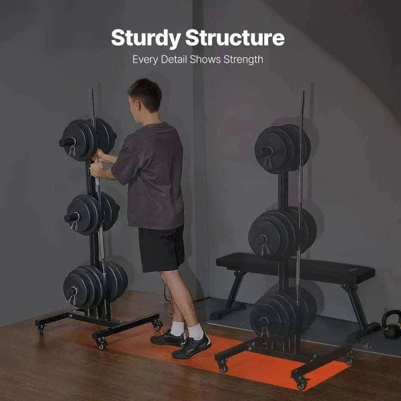 Weight Plate Rack with Wheels 1000 lb Capacity Home Gym Storage-6 pillars