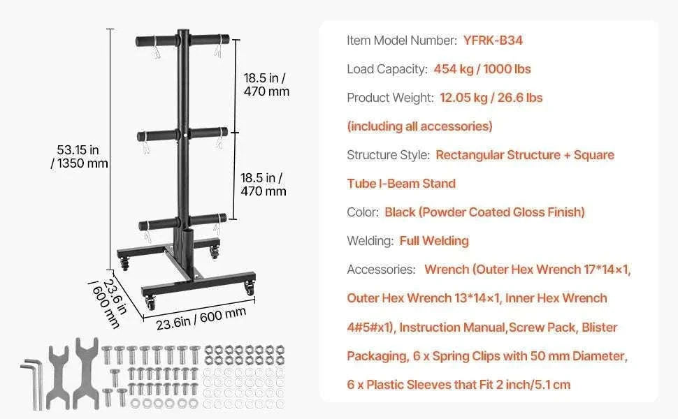 Weight Plate Rack with Wheels 1000 lb Capacity Home Gym Storage-6 pillars
