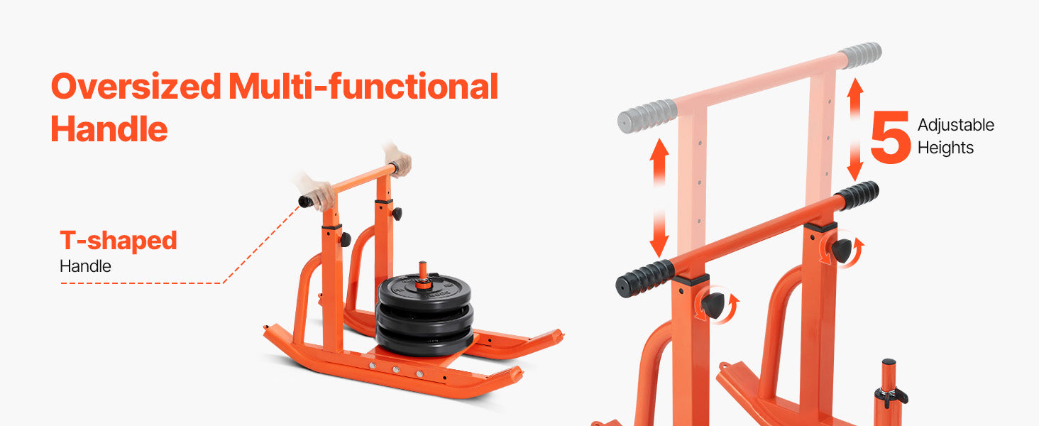SucceBuy vægtslæde i stål – power sled til fitnesstræning, træningssled til øvelse med justerbar højde, håndtag, orange/sort (1/2 in)