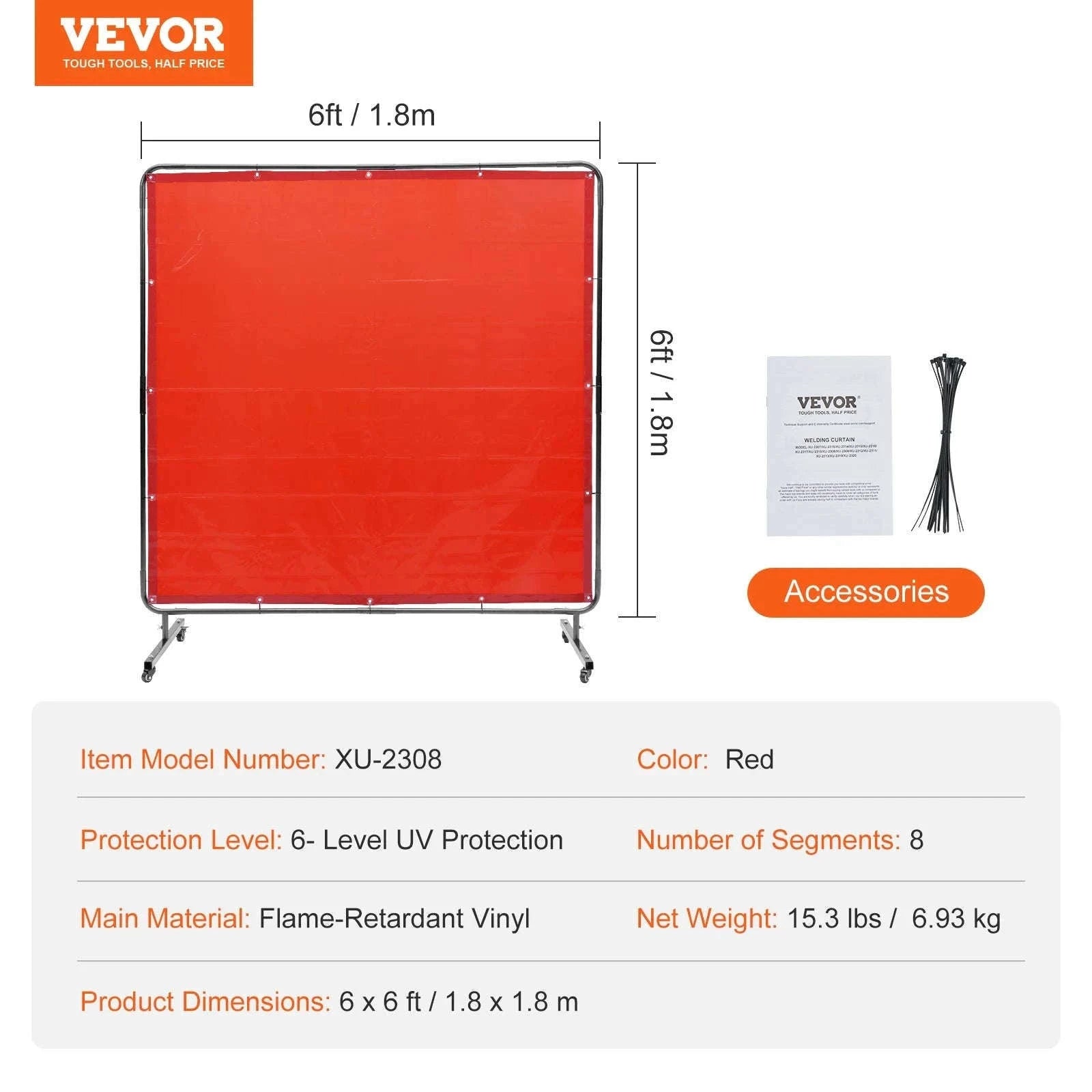 Welding Screen Frame 6 x 6 ft Flame-Resistant Protection Screen-6x6 Red / United States