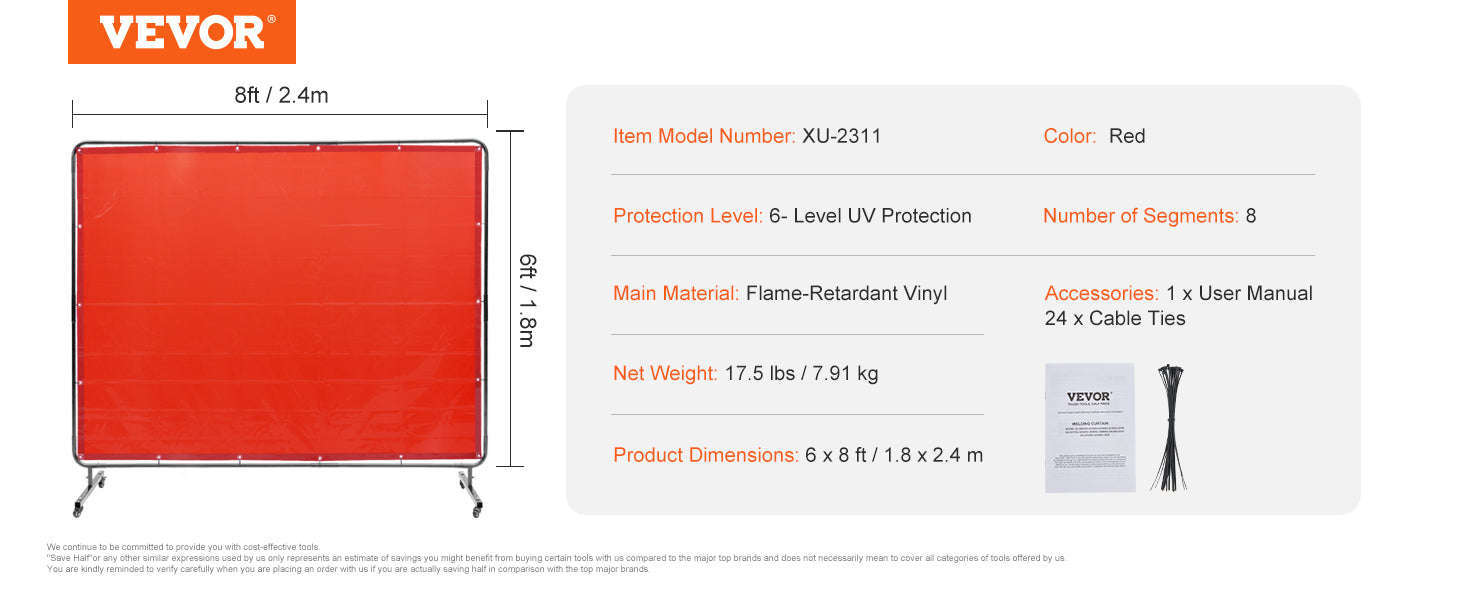 Welding Screen Frame 6 x 6 ft Flame-Resistant Protection Screen-6x6 Red / United States
