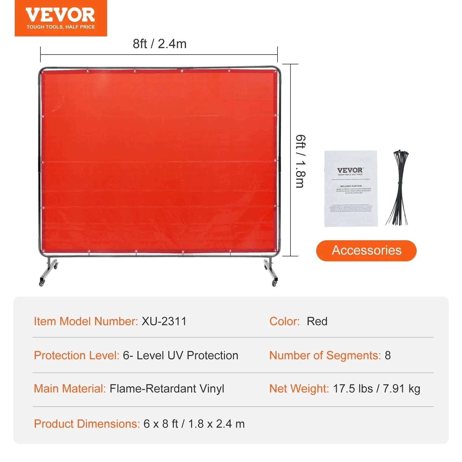 Welding Screen Frame 6 x 6 ft Flame-Resistant Protection Screen-6x6 Red / United States