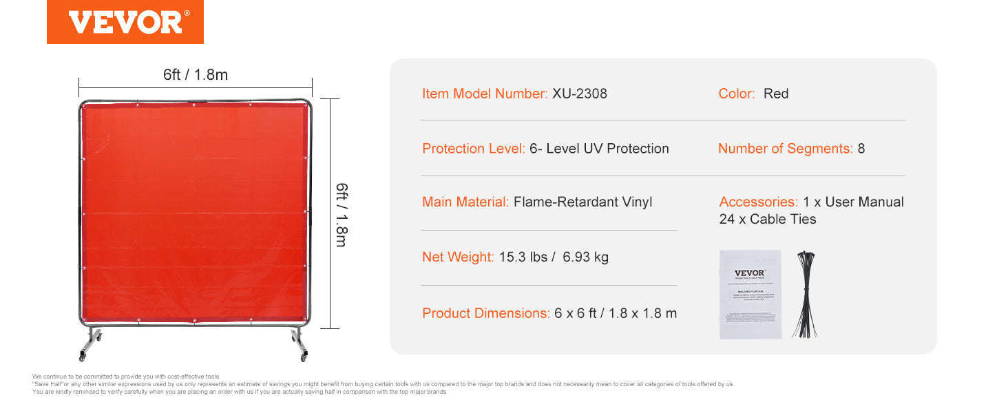Welding Screen Frame 6 x 6 ft Flame-Resistant Protection Screen-6x6 Red / United States