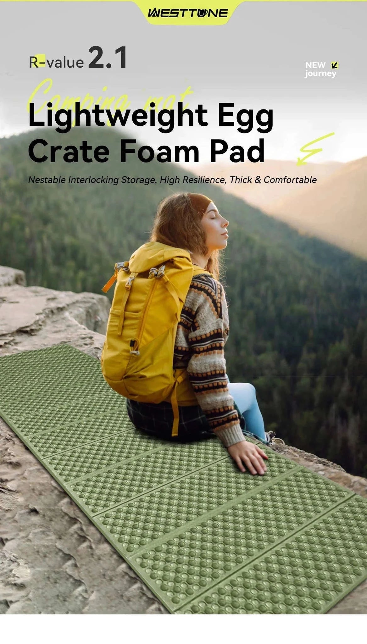WESTTUNE XPE Egg Crate Sleeping Pad for Camping and Hiking-Purple / 60*185cm