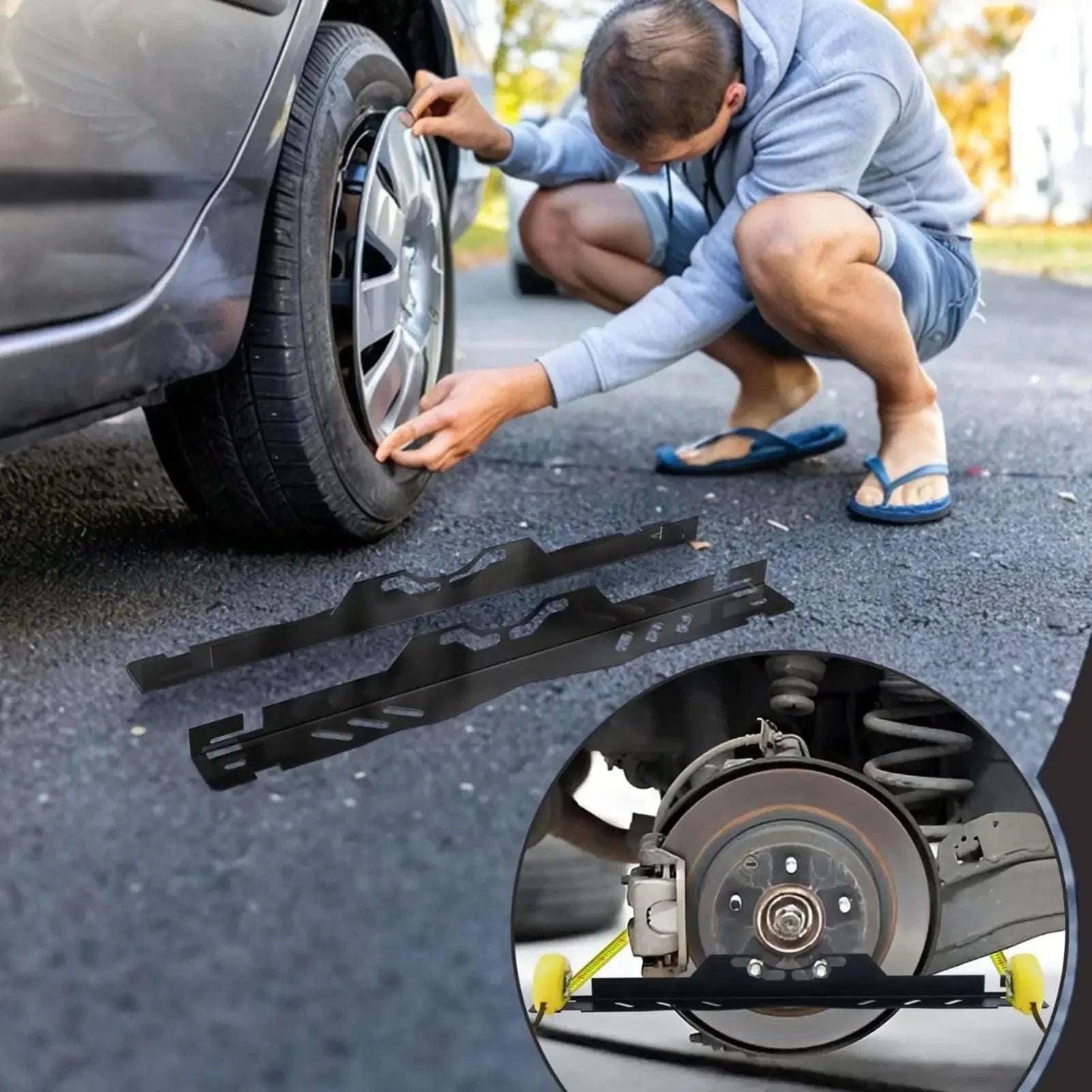 Wheel Alignment Tool Plates Pair with Tape Measures for Car Setup-silvery / United States