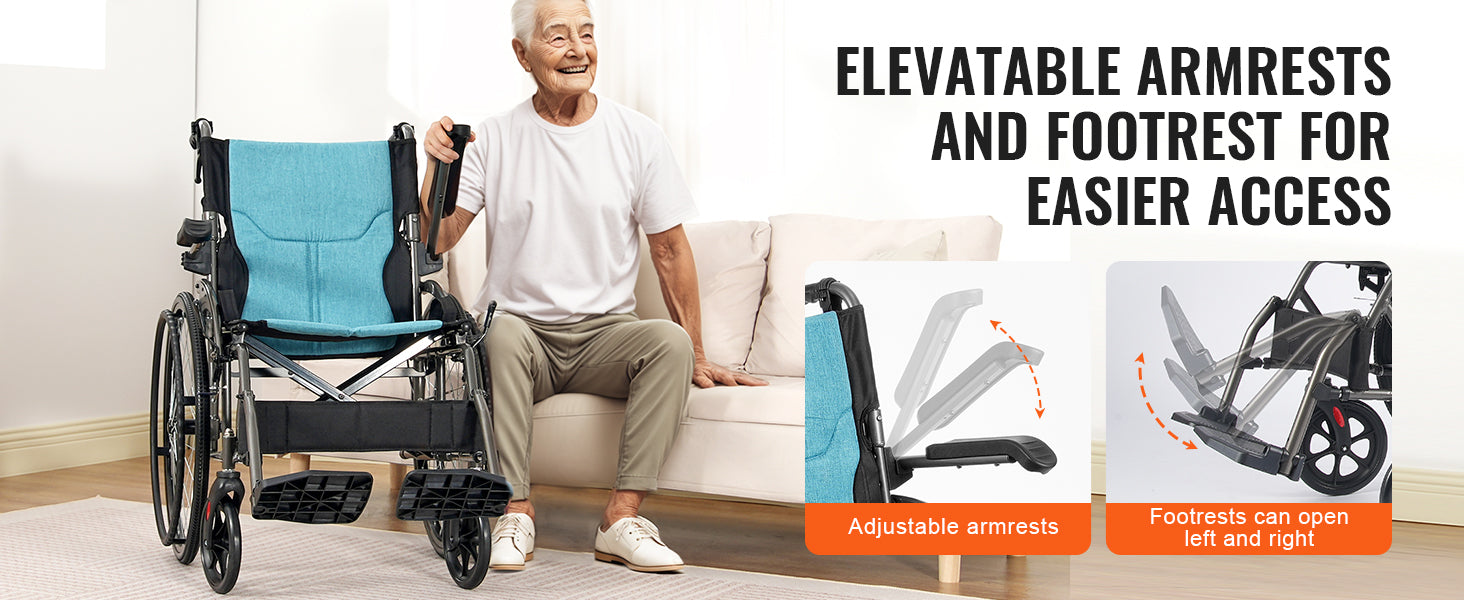 SucceBuy Wheelchair Aluminum Alloy with Flip-Back Desk-Length Arms 3-Position Adjustable 18-Inch Wide Seat 250lb Weight Capacity
