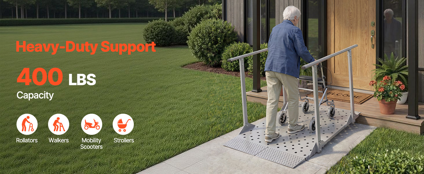 SucceBuy 440LBS Wheelchair Ramp 44.9x33.5in with Handrails Aluminum Handicap Ramp Portable Threshold Ramps for Home Steps Stairs