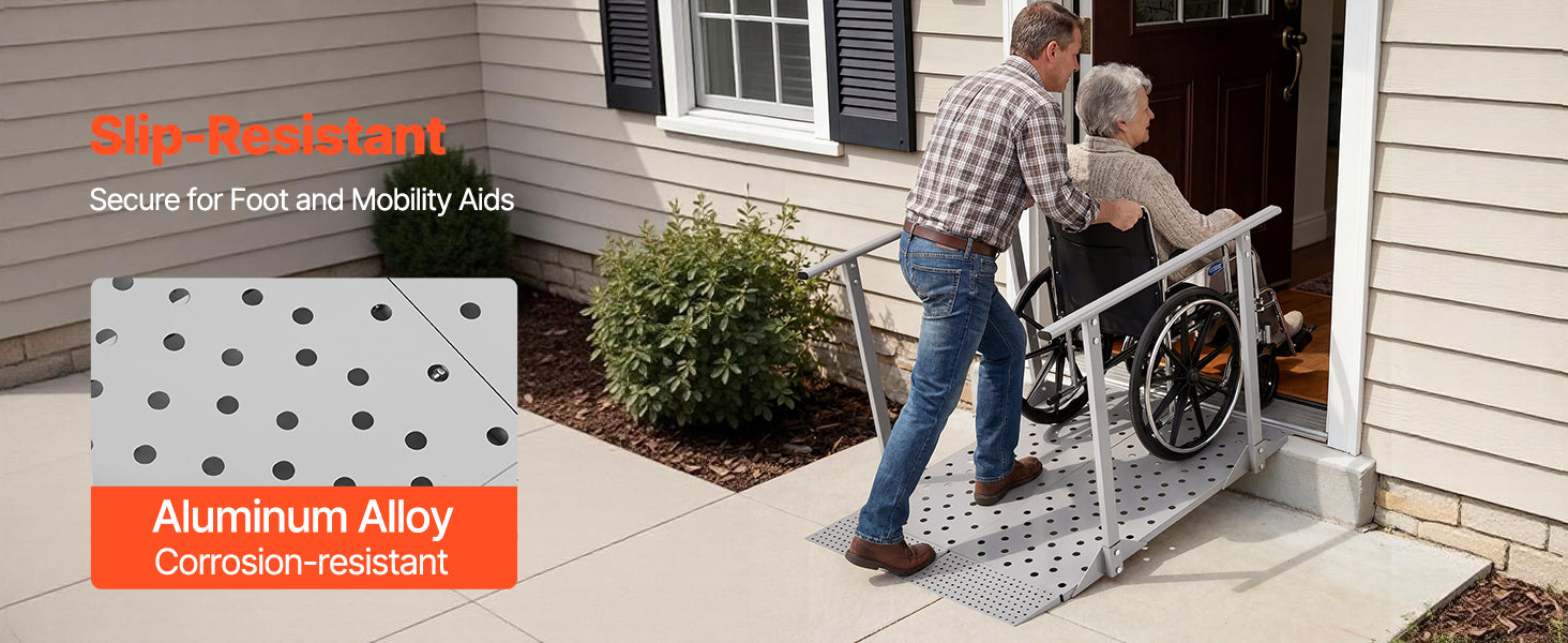 SucceBuy 440LBS Wheelchair Ramp 44.9x33.5in with Handrails Aluminum Handicap Ramp Portable Threshold Ramps for Home Steps Stairs