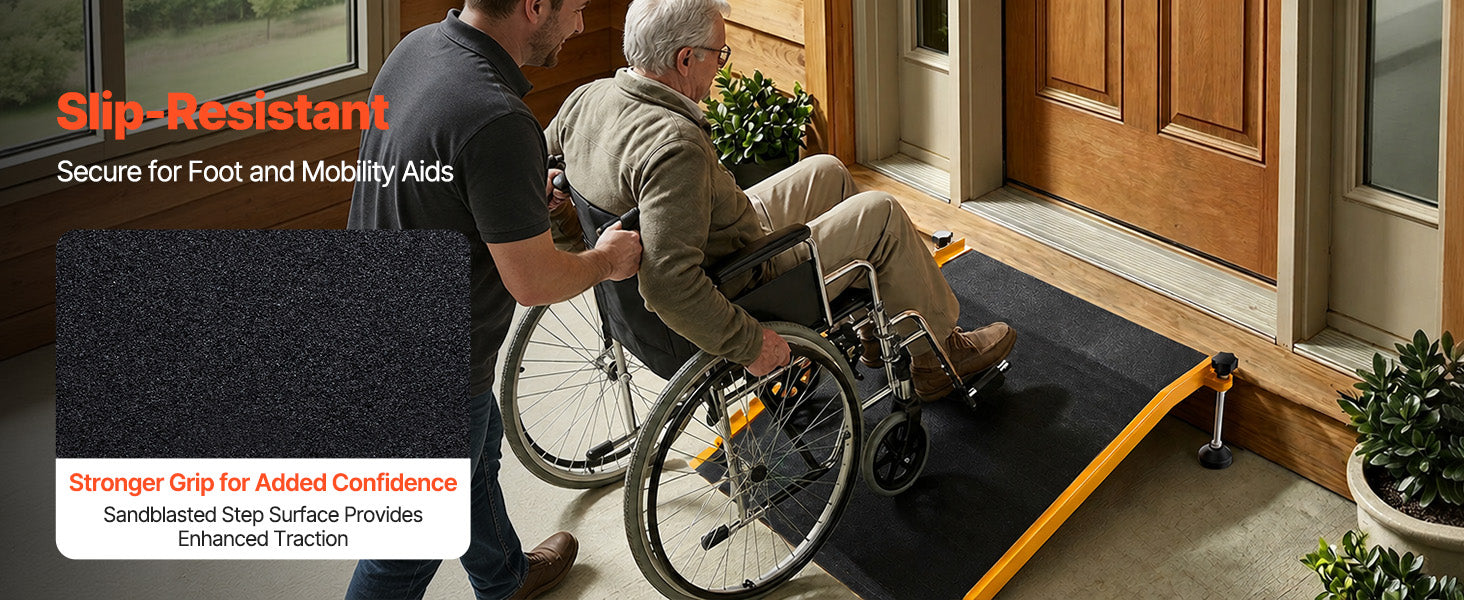 SucceBuy 26x31in Aluminum Door Threshold Ramp 400 lbs Non-Slip Wheelchair Curb Ramps with Adjustable Height for Doorways Carts