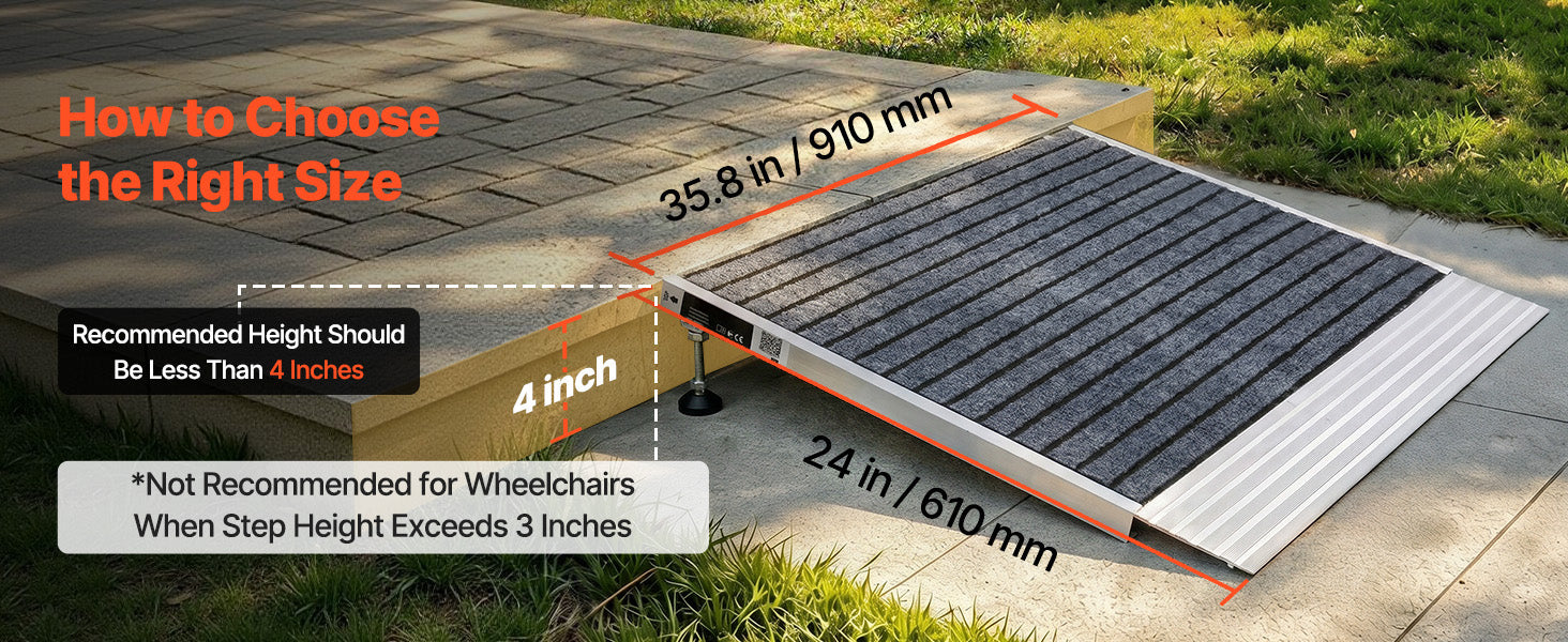 SucceBuy 24x36 Zoll / 36x36 Zoll rutschfeste Schwelle Rampen mit verstellbarer Höhe Plattform Aluminum Türschwellen Rampen für Türöffnungen
