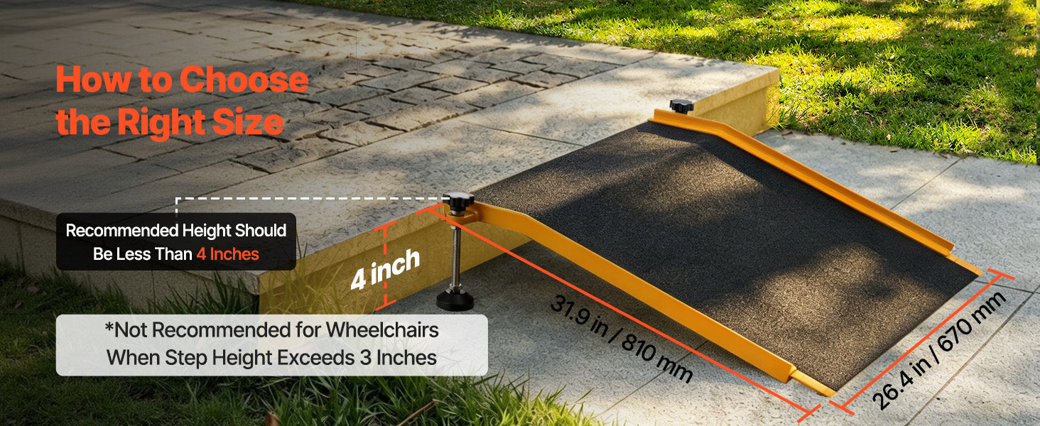 SucceBuy 26x31in Aluminum Door Threshold Ramp 400 lbs Non-Slip Wheelchair Curb Ramps with Adjustable Height for Doorways Carts