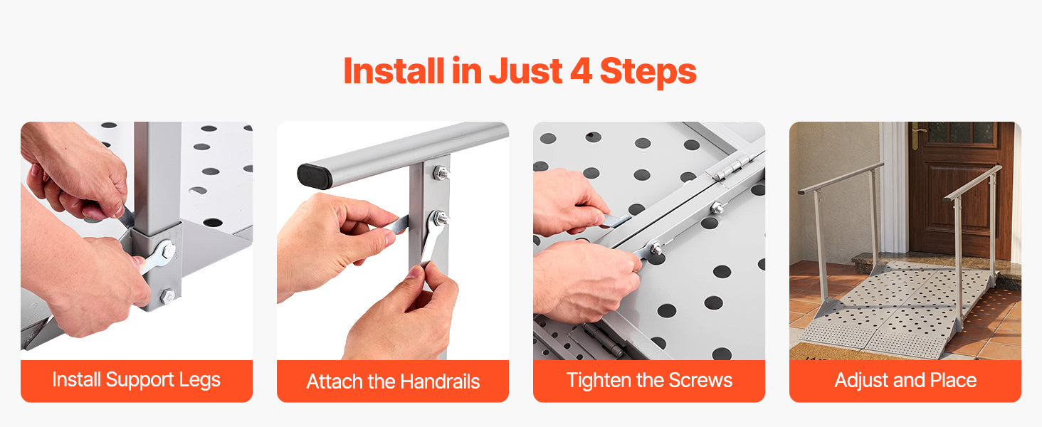 SucceBuy 440LBS Wheelchair Ramp 44.9x33.5in with Handrails Aluminum Handicap Ramp Portable Threshold Ramps for Home Steps Stairs