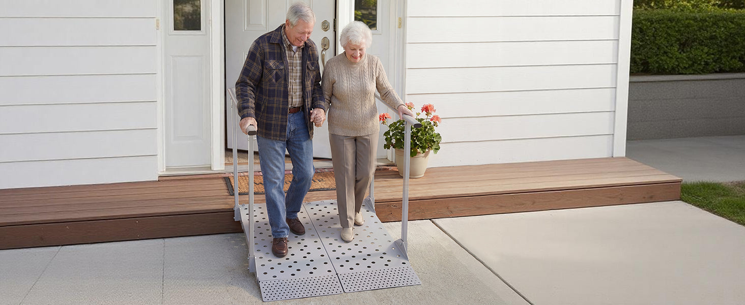 SucceBuy 440LBS Wheelchair Ramp 44.9x33.5in with Handrails Aluminum Handicap Ramp Portable Threshold Ramps for Home Steps Stairs