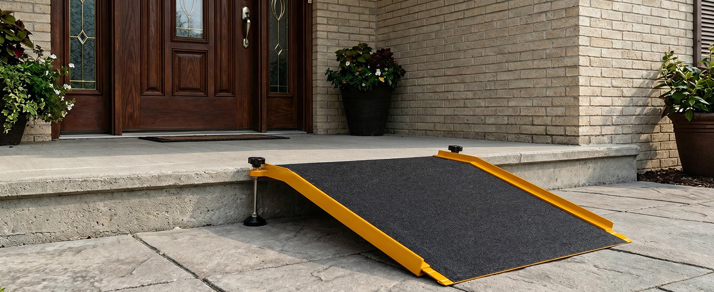SucceBuy 26x31in Aluminum Door Threshold Ramp 400 lbs Non-Slip Wheelchair Curb Ramps with Adjustable Height for Doorways Carts