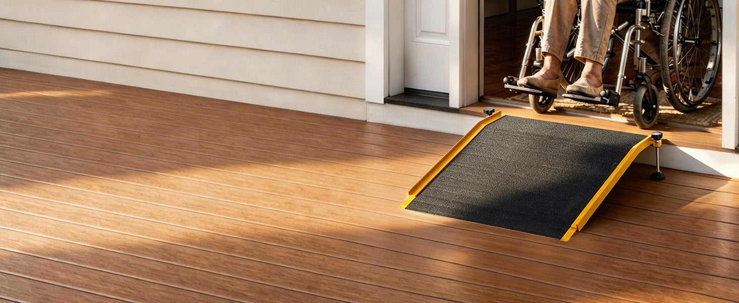 SucceBuy 26x31in Aluminum Door Threshold Ramp 400 lbs Non-Slip Wheelchair Curb Ramps with Adjustable Height for Doorways Carts