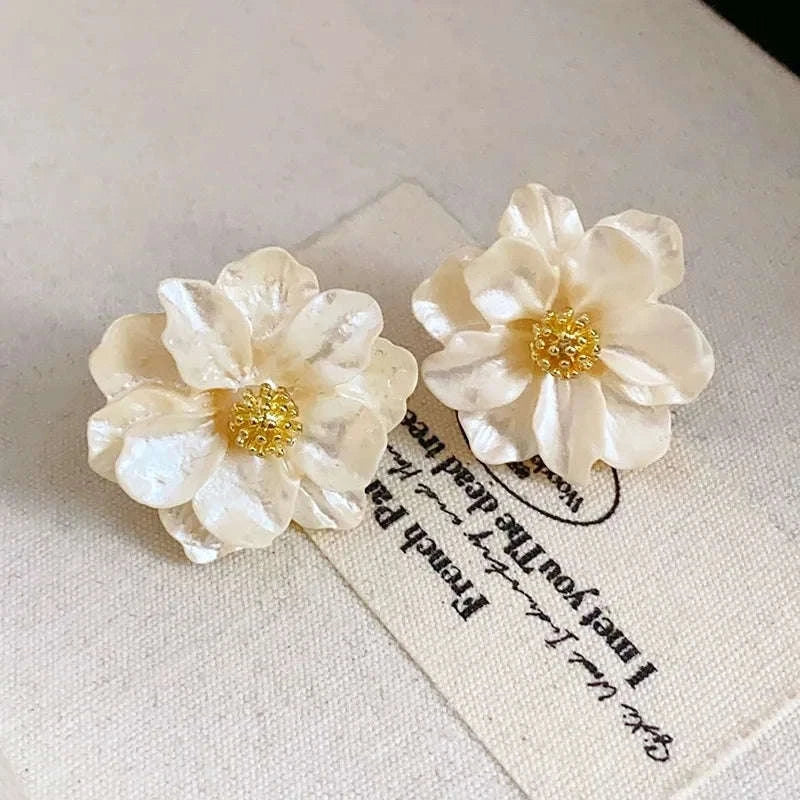 White Acrylic Flower Stud Earrings – Korean Folded Floral Design-ES4230