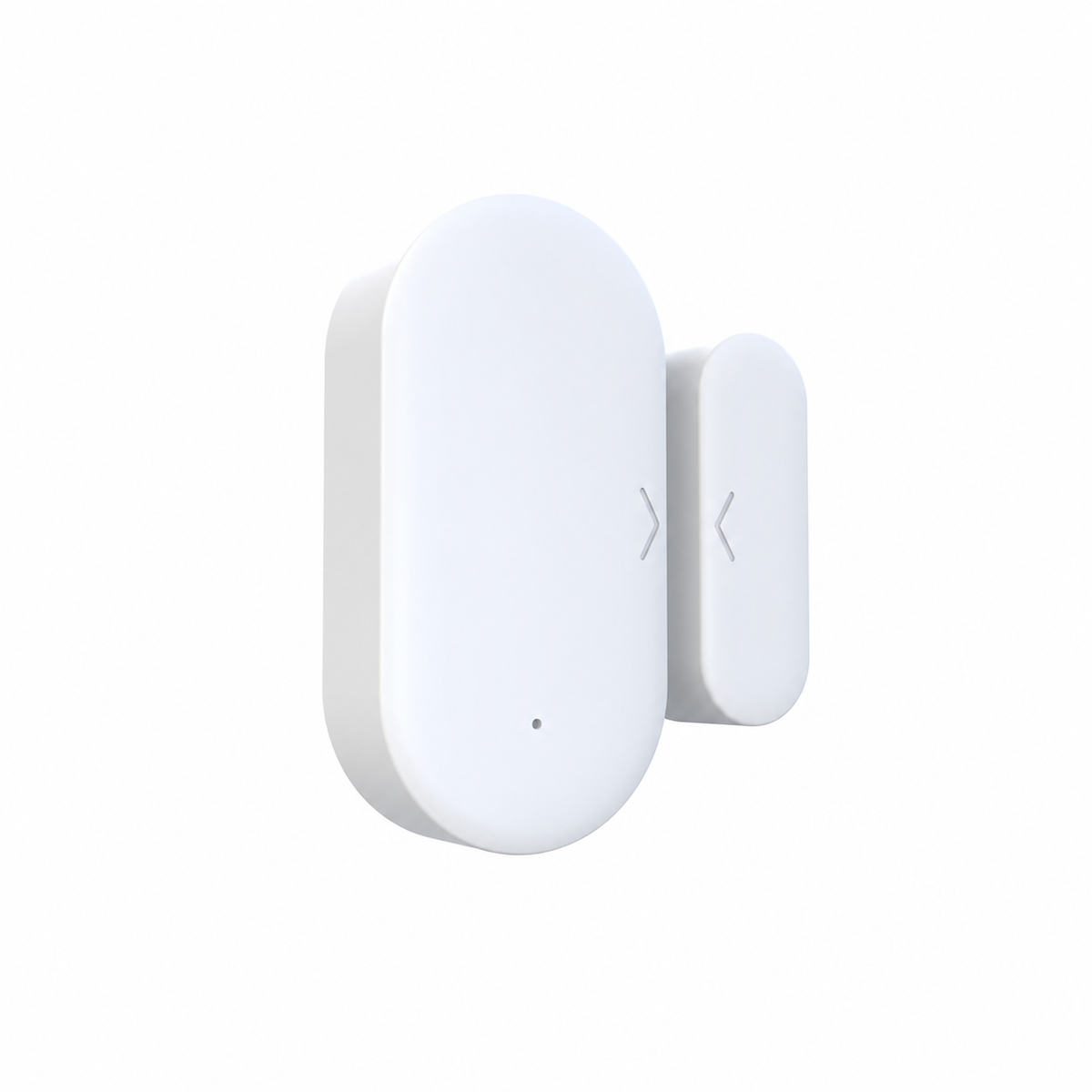 White two-piece door contact sensor on white background