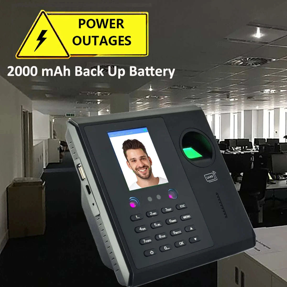 Wi‑Fi Face and Fingerprint Time Clock with Battery Backup for Easy Attendance Tracking-CF16-IC / UK Plug / Spanish
