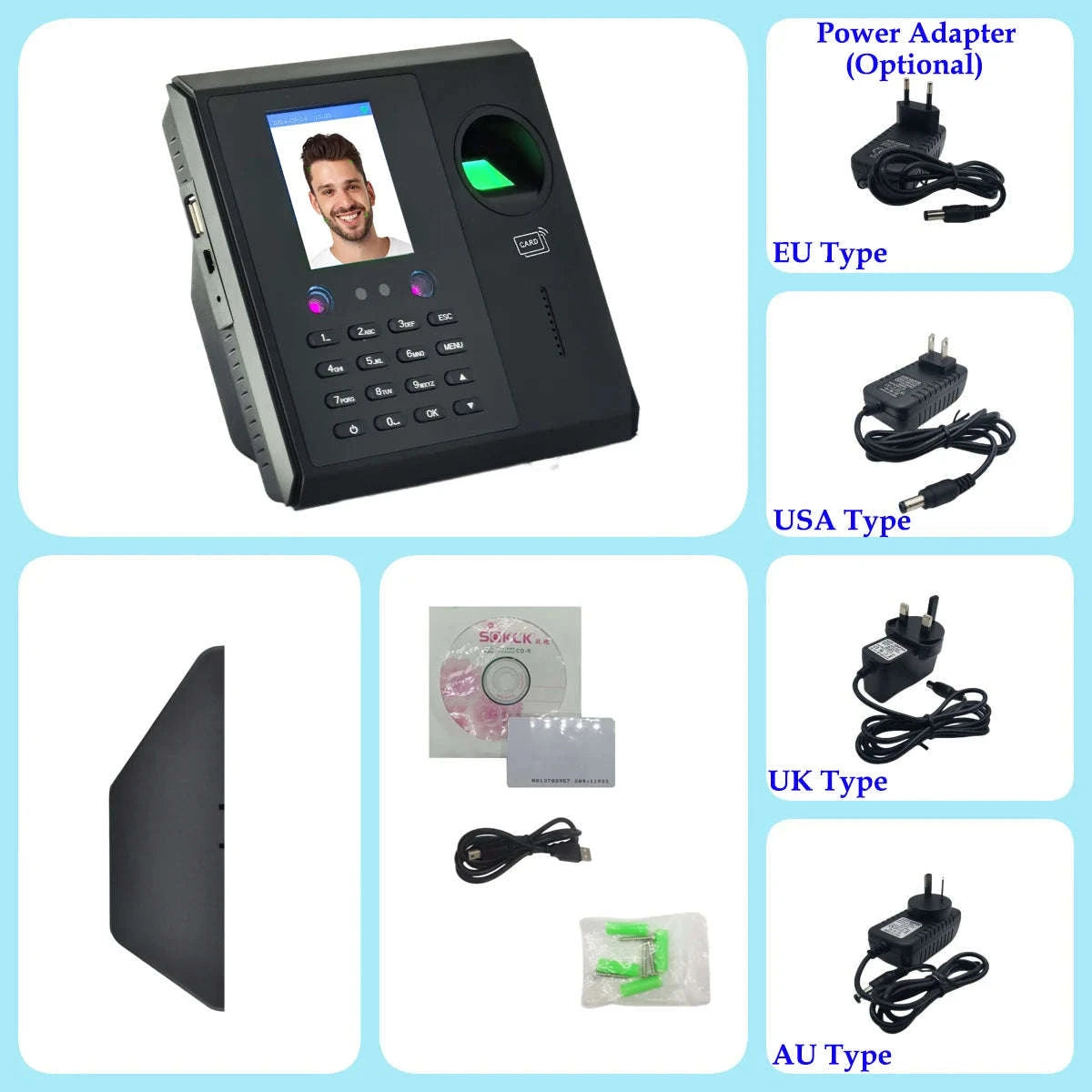 Wi‑Fi Face and Fingerprint Time Clock with Battery Backup for Easy Attendance Tracking-CF16-IC / UK Plug / Spanish