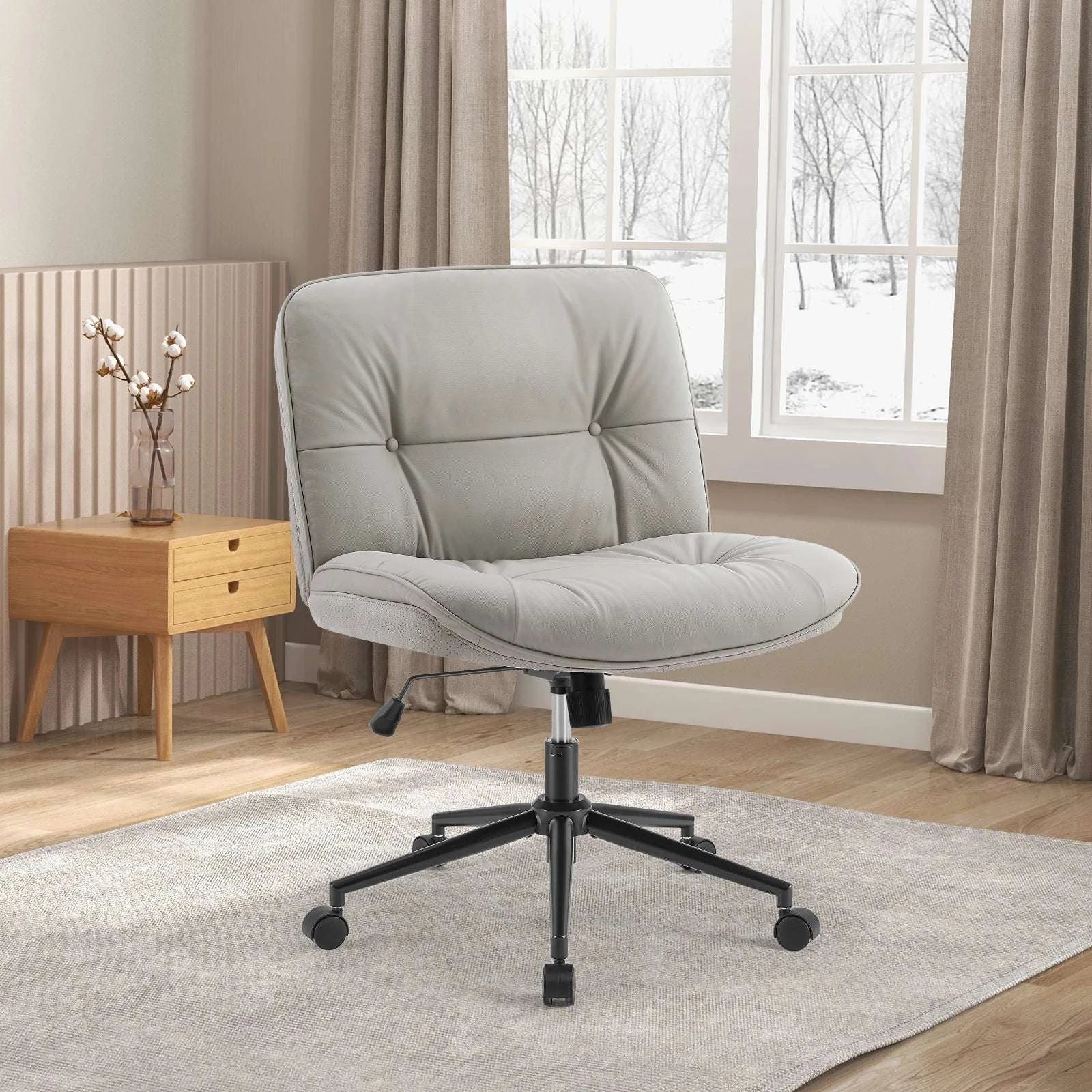 Wide Armless Swivel Office Chair with Wheels & Adjustable Height-black / United States
