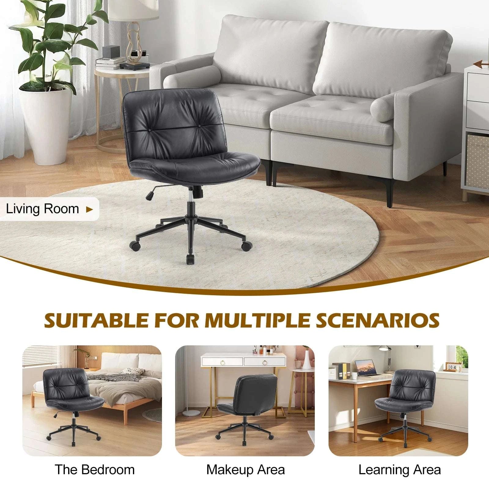 Wide Armless Swivel Office Chair with Wheels & Adjustable Height-black / United States