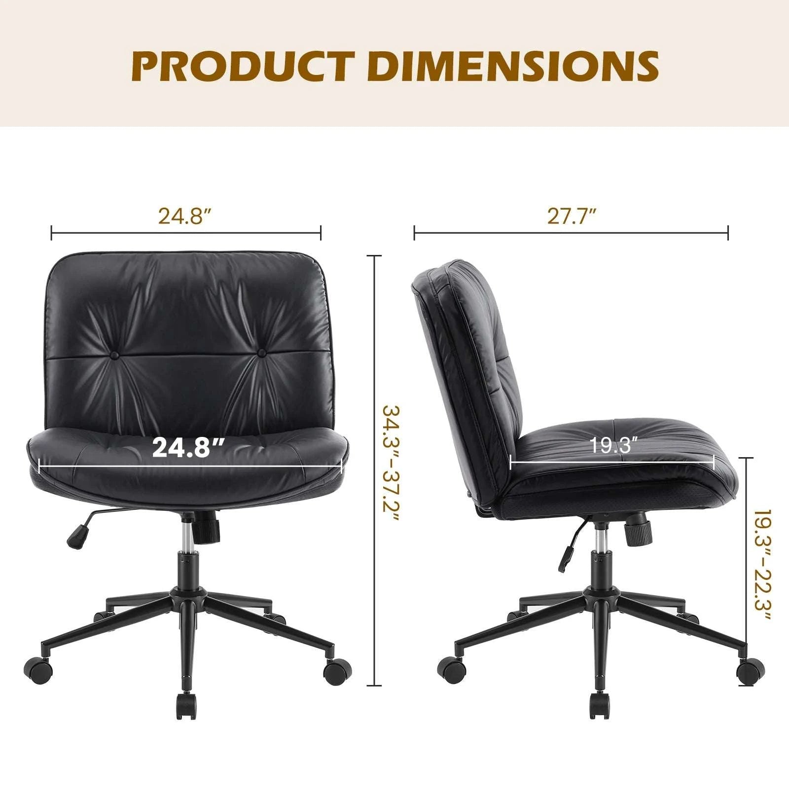 Wide Armless Swivel Office Chair with Wheels & Adjustable Height-black / United States