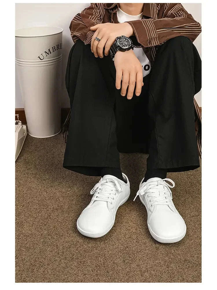Wide Barefoot Walking Shoes Black Lightweight Soft Soled Flat Shoes-WHITE / 48